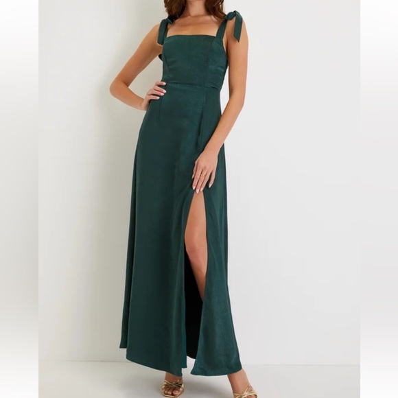 Lulus Dresses & Skirts - Lulu's Green Satin Tie-Strap Maxi Dress
